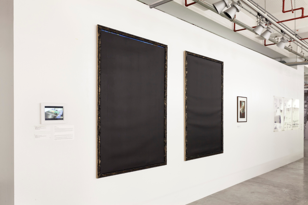 Installation view of ‘Imelda as Maganda & Ferdinand as Malakas, painted black after the events of 18 November 2016’ (2014–2016), as part of Soil and Stones, Souls and Songs, MCAD Manila, 2016. Image courtesy of the artist.